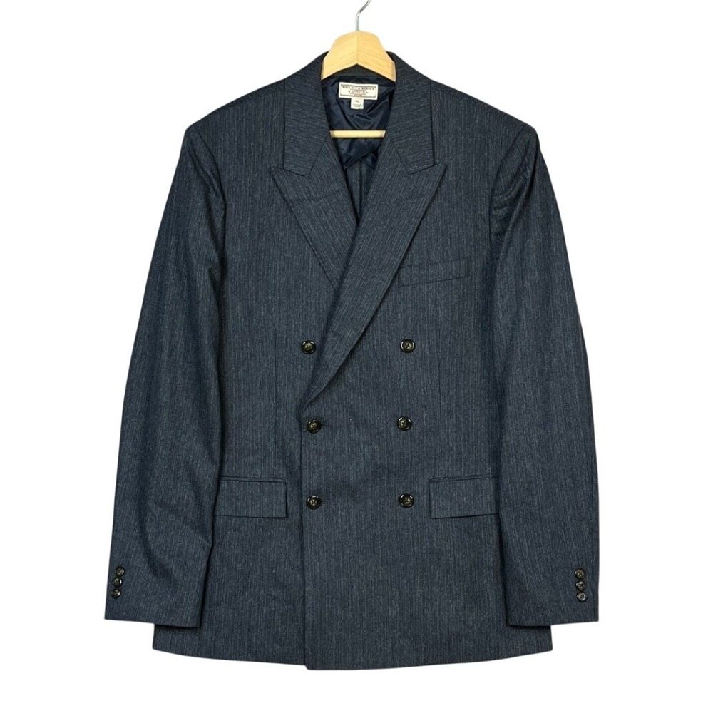 Wallace & Barnes Mens Blue Striped Wool Blend Double Breasted Blazer‎ 40L